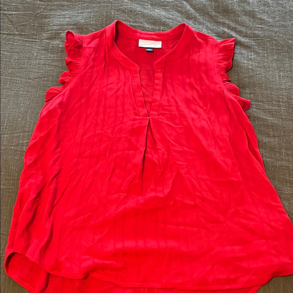 Red Flutter Sleeve Blouse with Ruffled Details